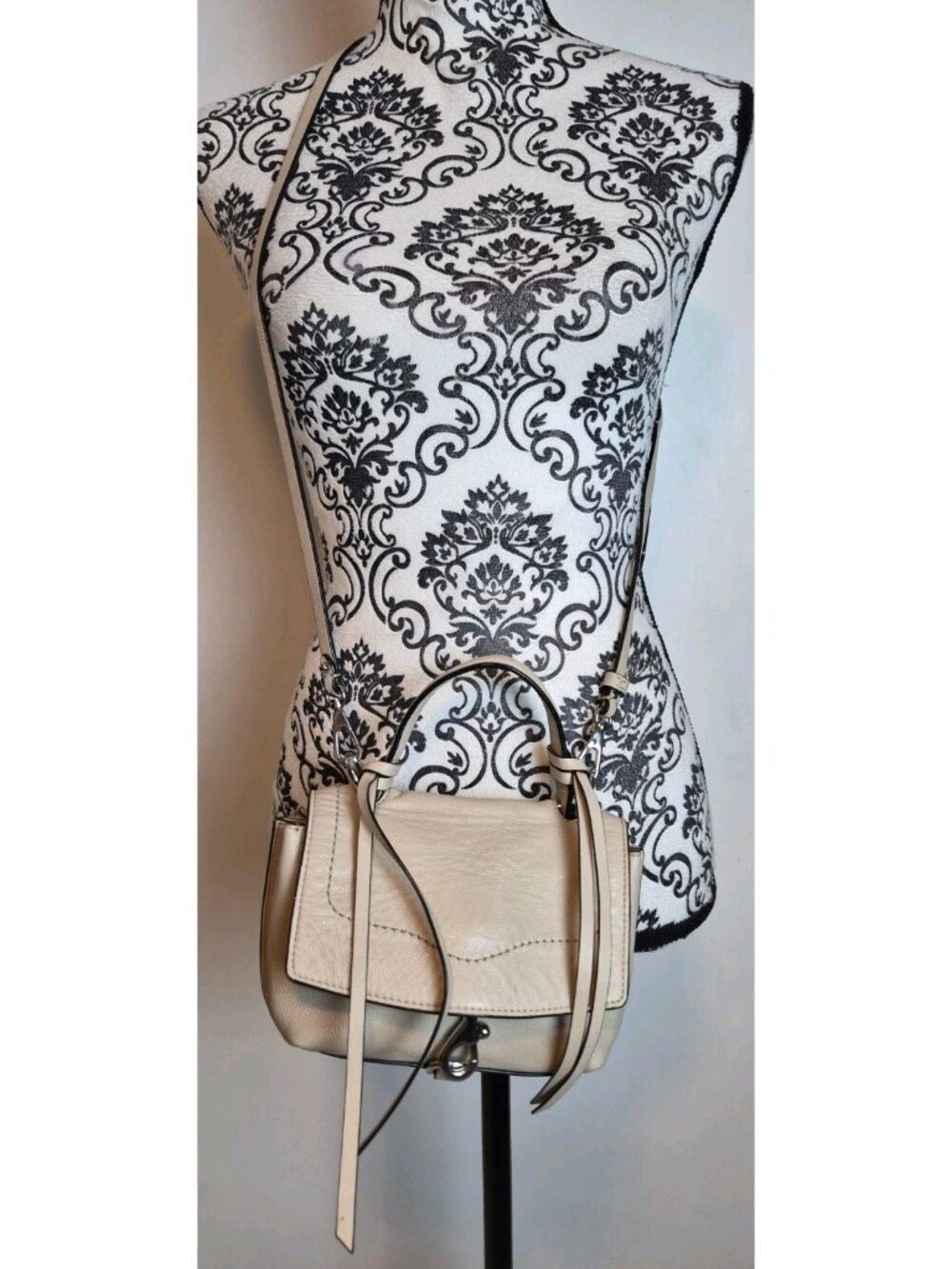 Rebecca Minkoff Crossbody Bag Cream Leather Fringe Adjustable Strap Handle